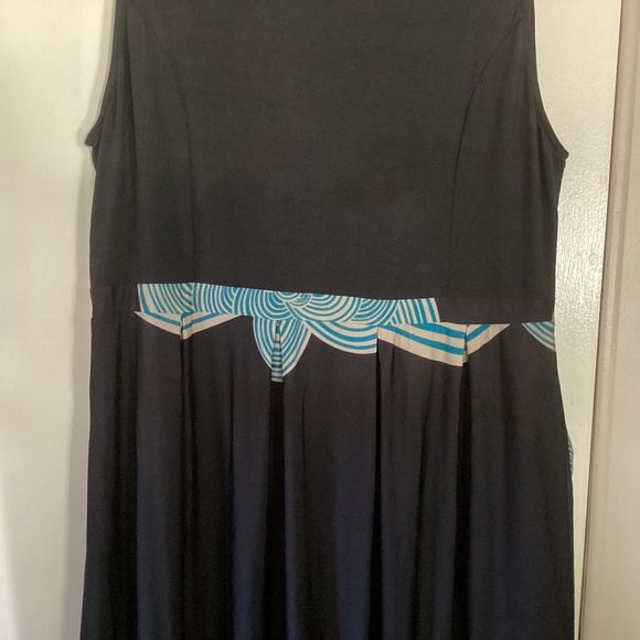 Ice Silk Black, Tan & Teal Sleeveless Maxi Dress Pockets Size 2XL - Picture 3 of 6